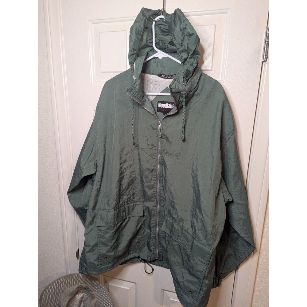 Woodlake Jacket Men's Large All Season Green Hooded Windbreaker Outdoor Full Zip